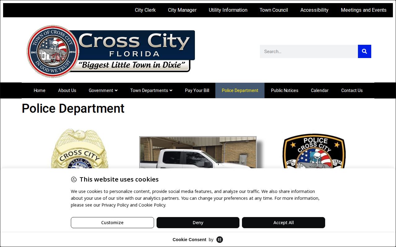 Cross City Police Department arrest report contact page