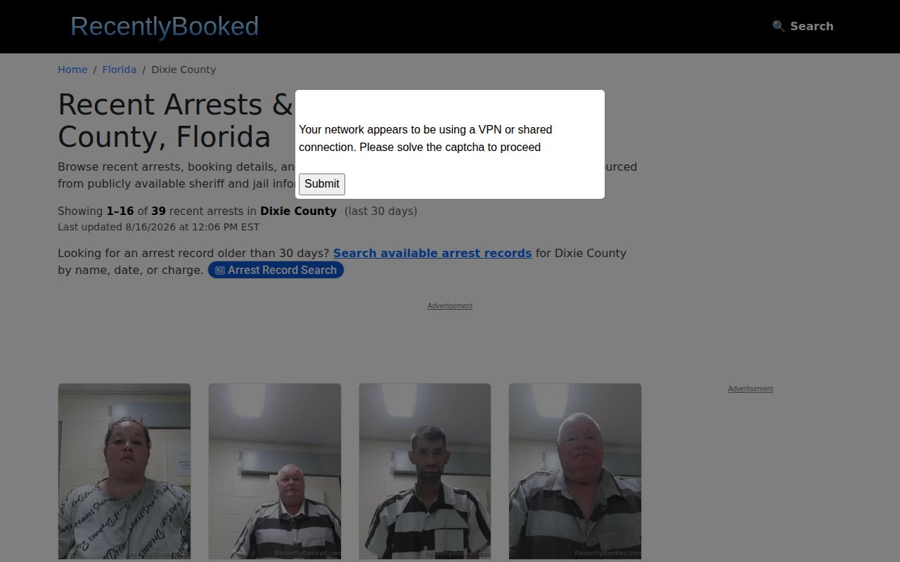 Unofficial Recently Booked Dixie County arrest news section