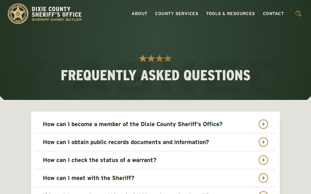 Dixie County Sheriff's Office warrant check FAQ record