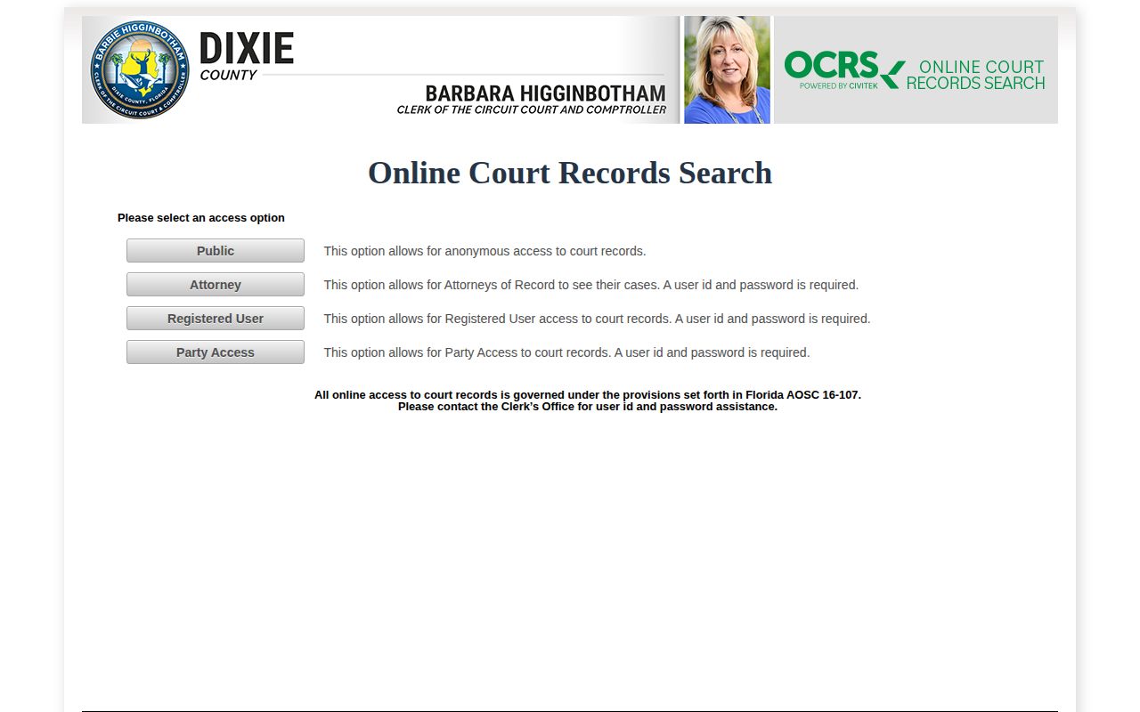 Dixie County clerk criminal court record search